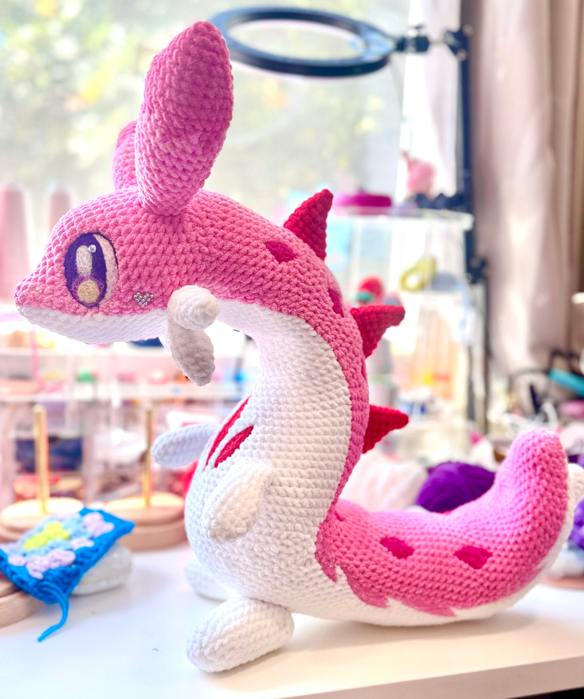 PLUSHIE: Crochet 18” Chenille Fire/Ice Dragon