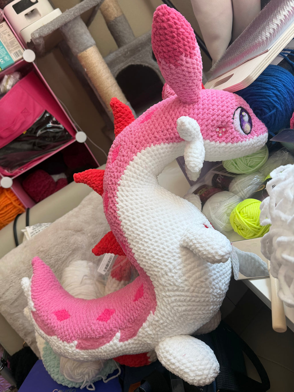 PLUSHIE: Crochet 18” Chenille Fire/Ice Dragon