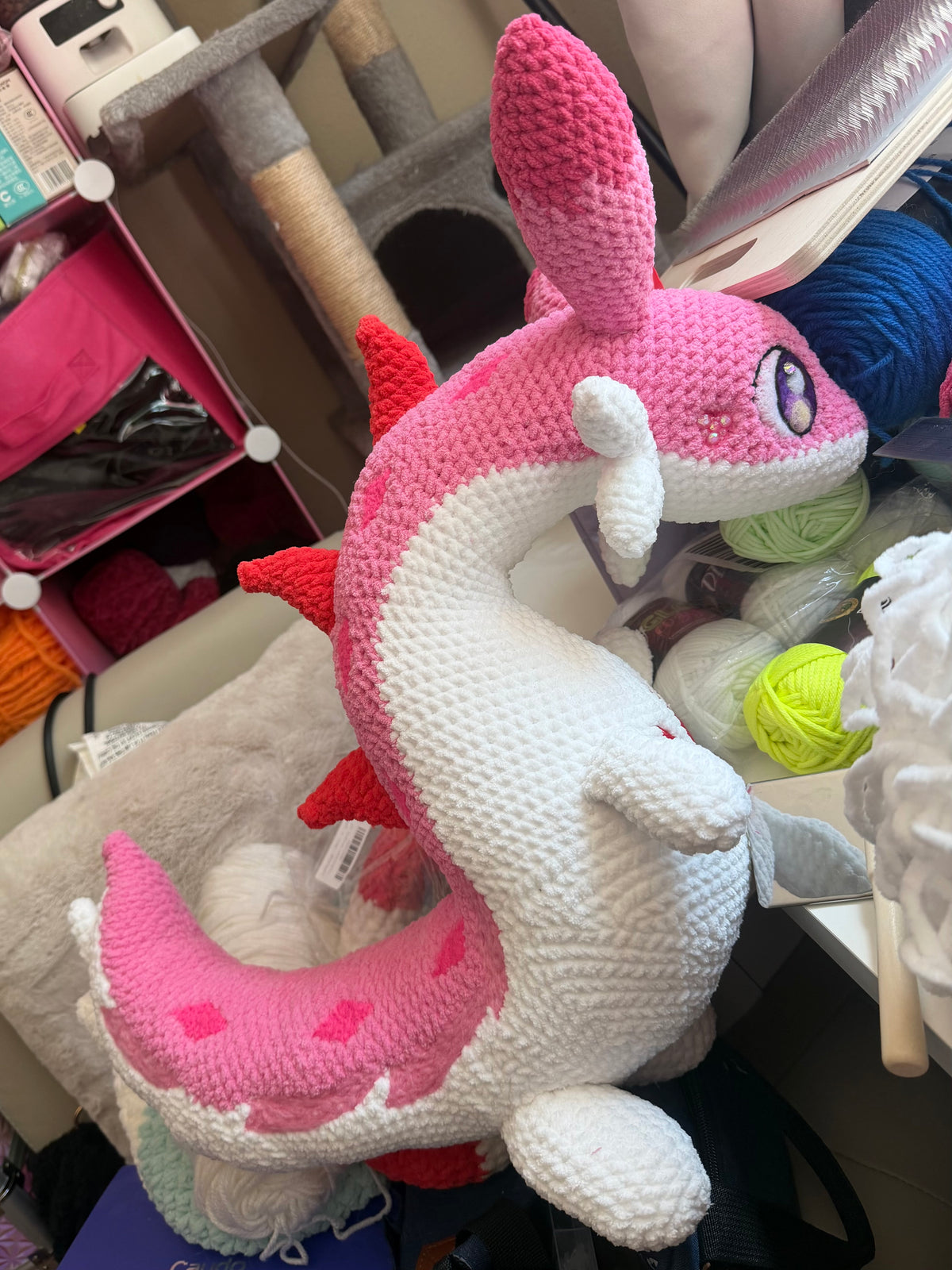 PLUSHIE: Crochet 18” Chenille Fire/Ice Dragon