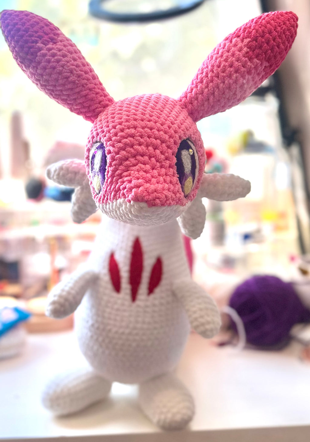PLUSHIE: Crochet 18” Chenille Fire/Ice Dragon