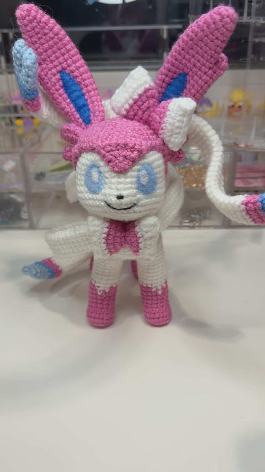 PLUSHIE: 8” Pink/Blue/White Cat/Fox