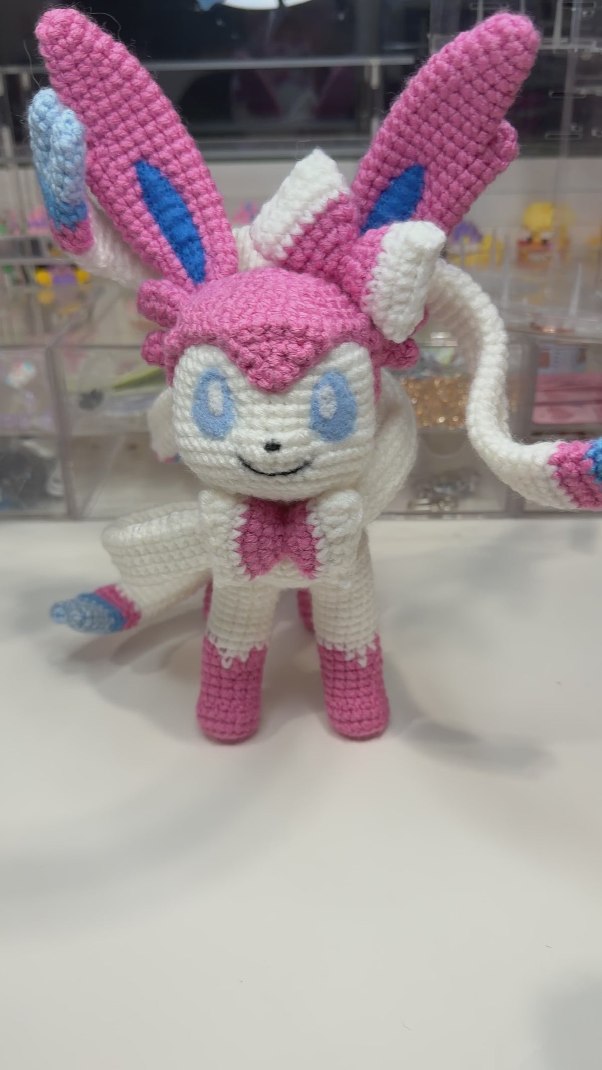 PLUSHIE: 8” Pink/Blue/White Cat/Fox
